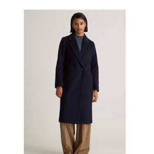 New! Quince Women's Sz S Italian Wool Classic Single-Breasted Coat Cadet Blue